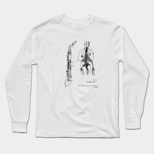 saxophone vintage patent drawing Long Sleeve T-Shirt